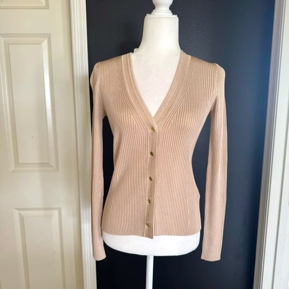 ME + EM Ribbed Knit Gold Button Front V-Neck Cardigan
size Small - Picture 1 of 12